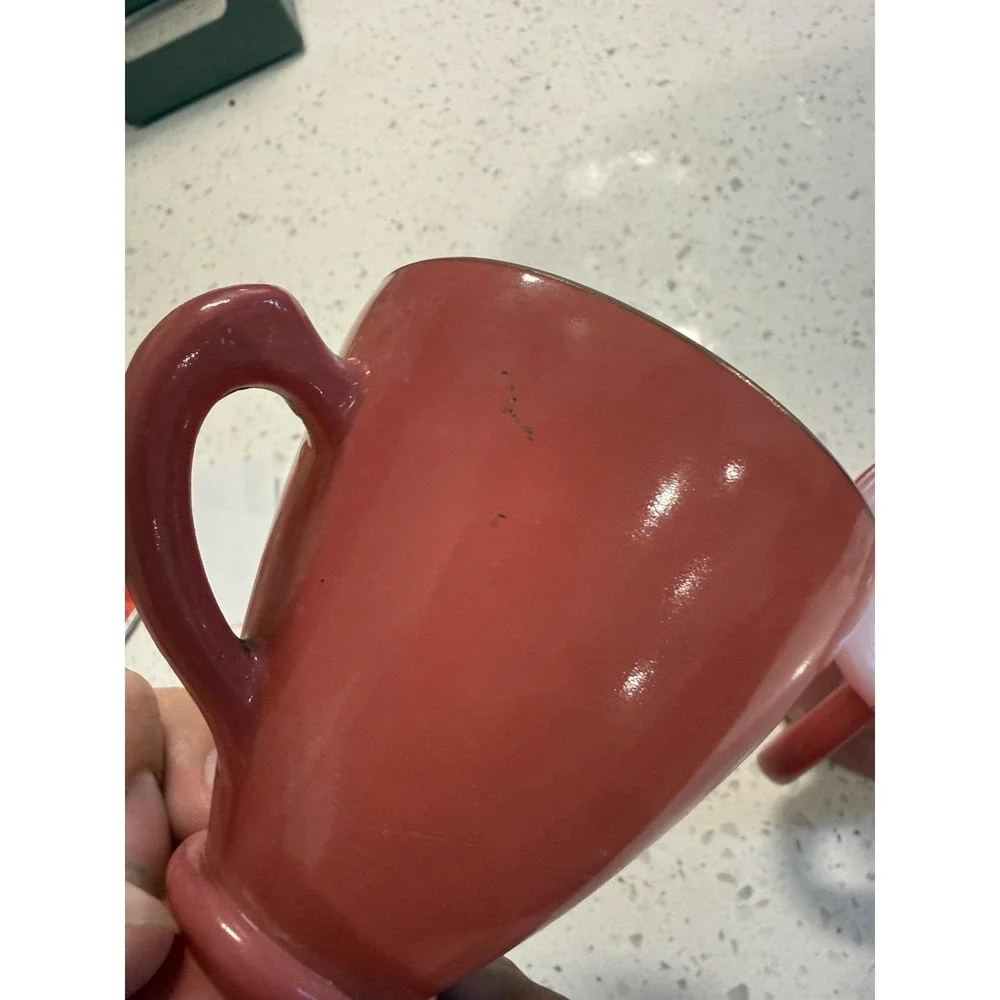 Hazel Atlas Ovide Raspberry Plum Pink Creamer And Sugar Mid Century Glass